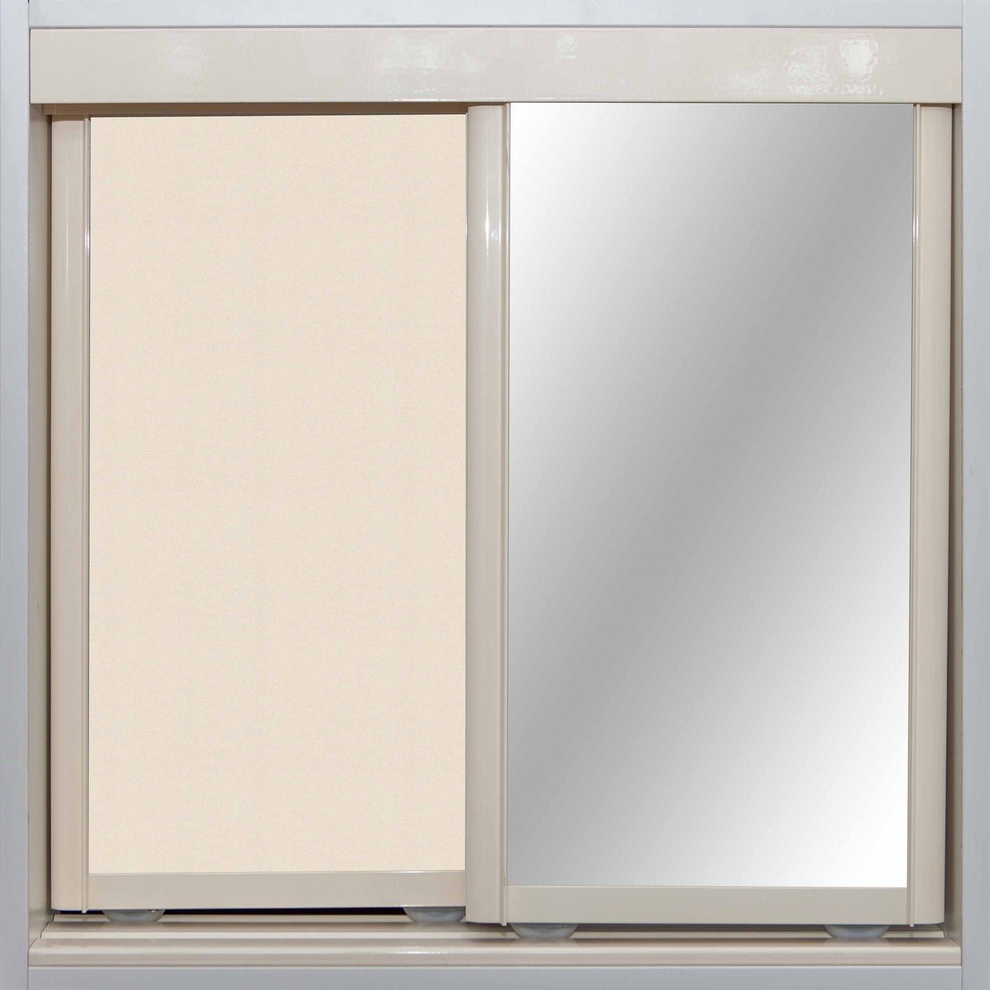 Cream Frame with White Birch Vinyl and Mirror - Sliding Wardrobe Doors
