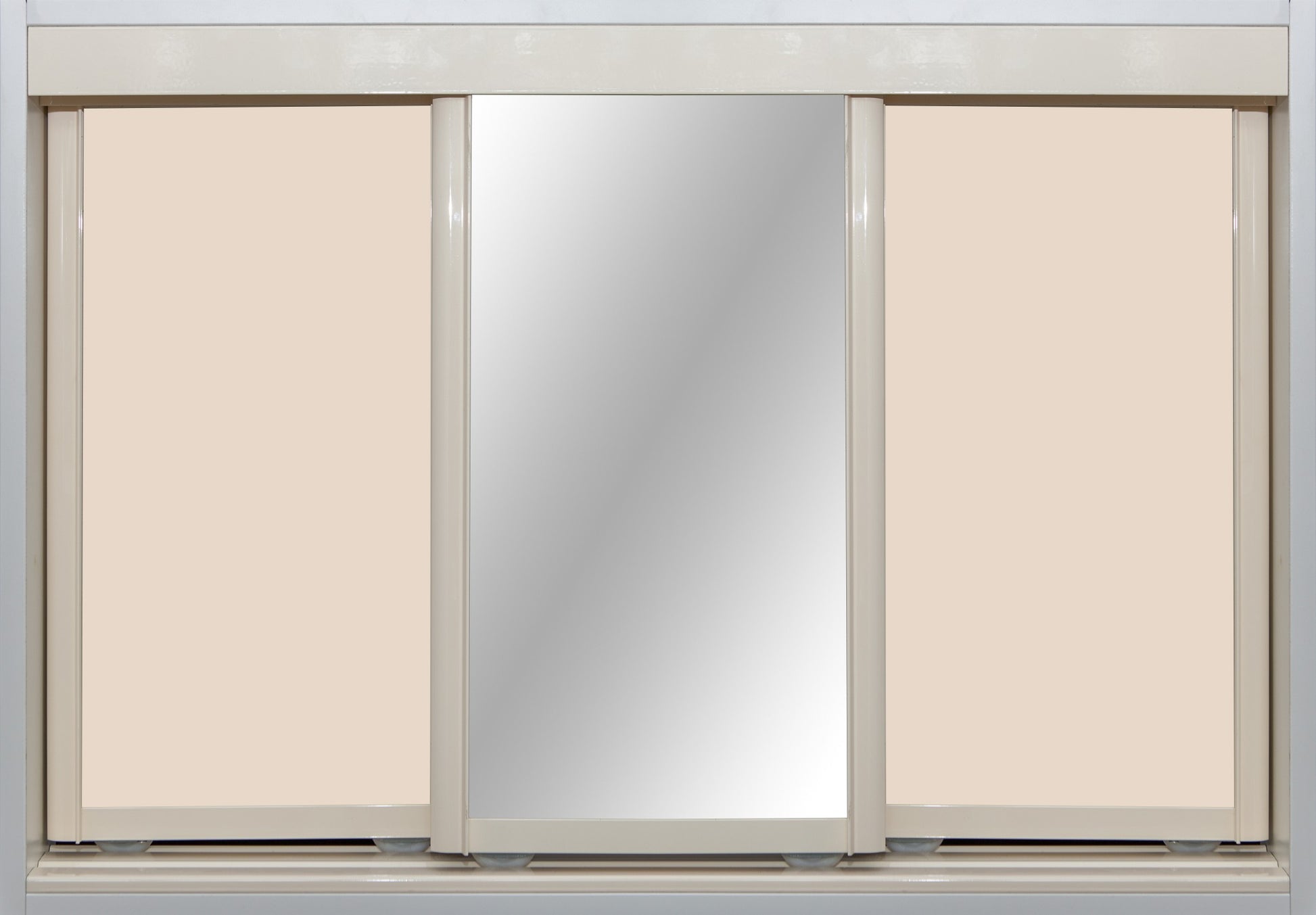 Cream Frame with Buff Vinyl and Mirror - Sliding Wardrobe Doors