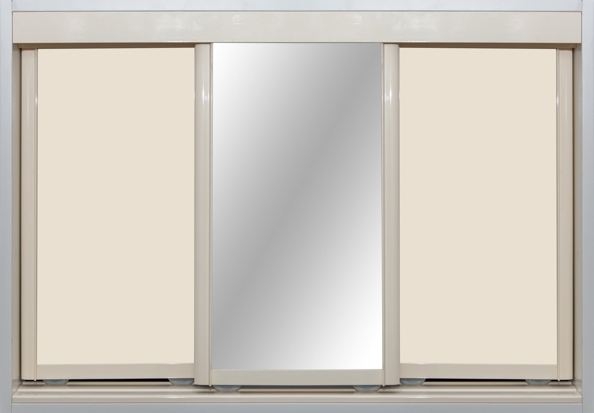 Cream Frame with White Birch Vinyl and Mirror - Sliding Wardrobe Doors