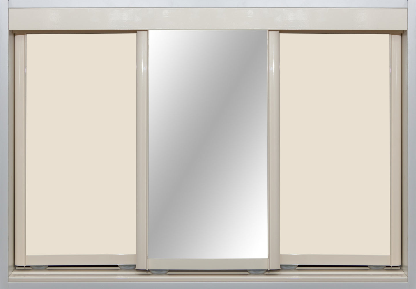 Cream Frame with White Birch Vinyl and Mirror - Sliding Wardrobe Doors