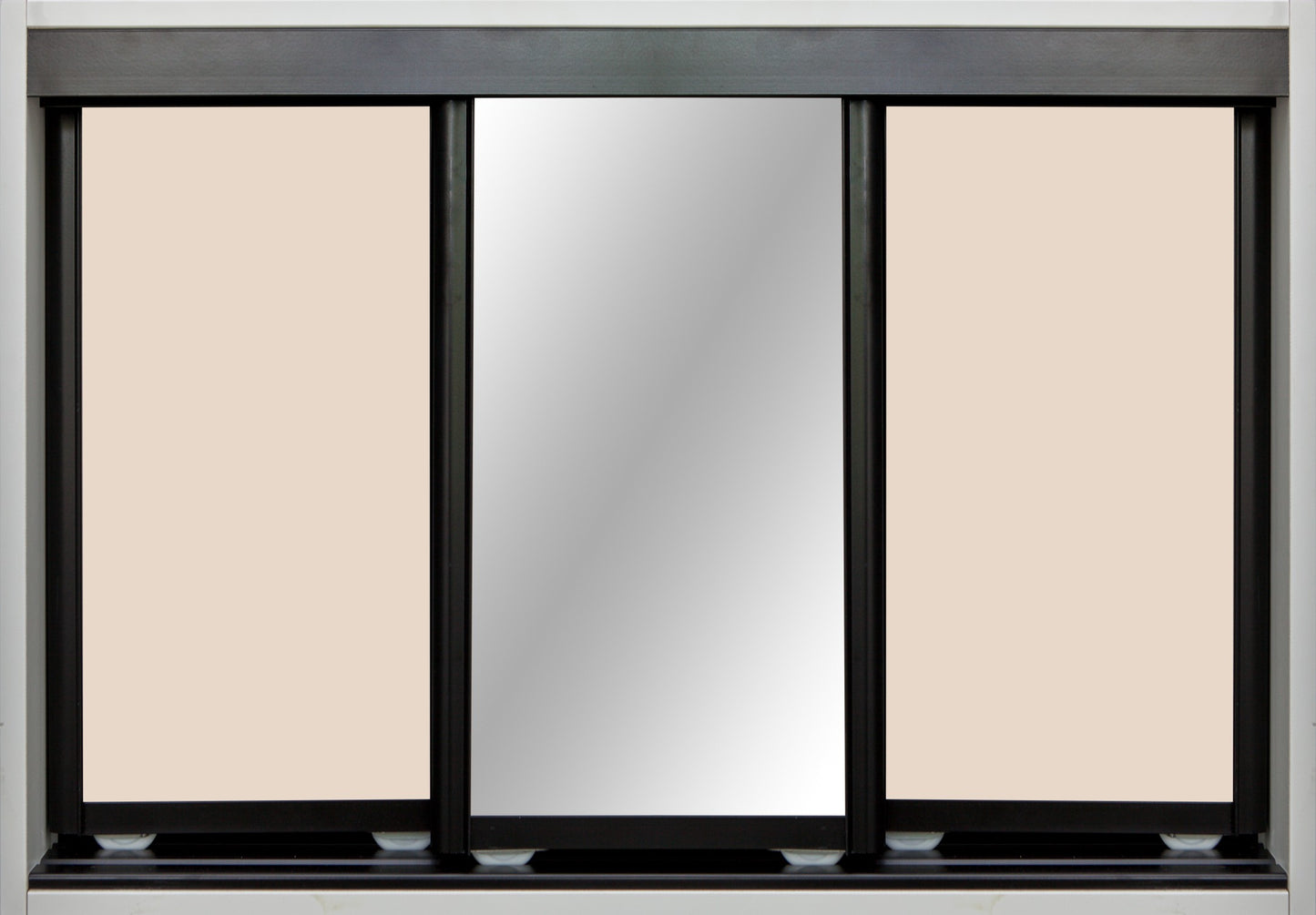 Black Frame with Buff Vinyl and Mirror - Sliding Wardrobe Doors