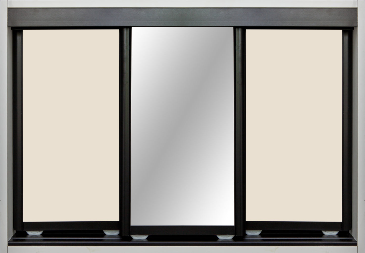 Black Frame with White Birch Vinyl and Mirror - Sliding Wardrobe Doors