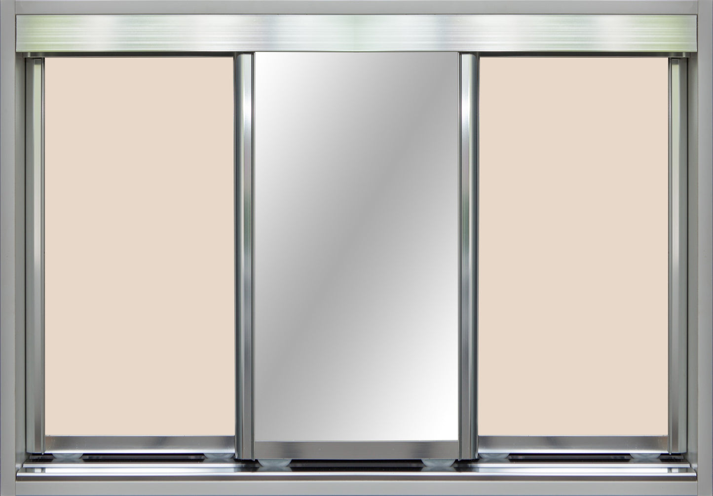 Chrome Frame with Buff Vinyl and Mirror - Sliding Wardrobe Doors