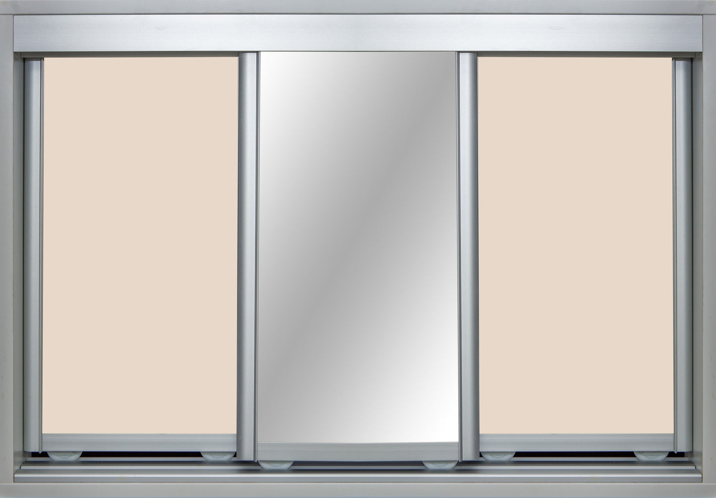 Mat Natural Frame with Buff Vinyl and Mirror - Sliding Wardrobe Doors