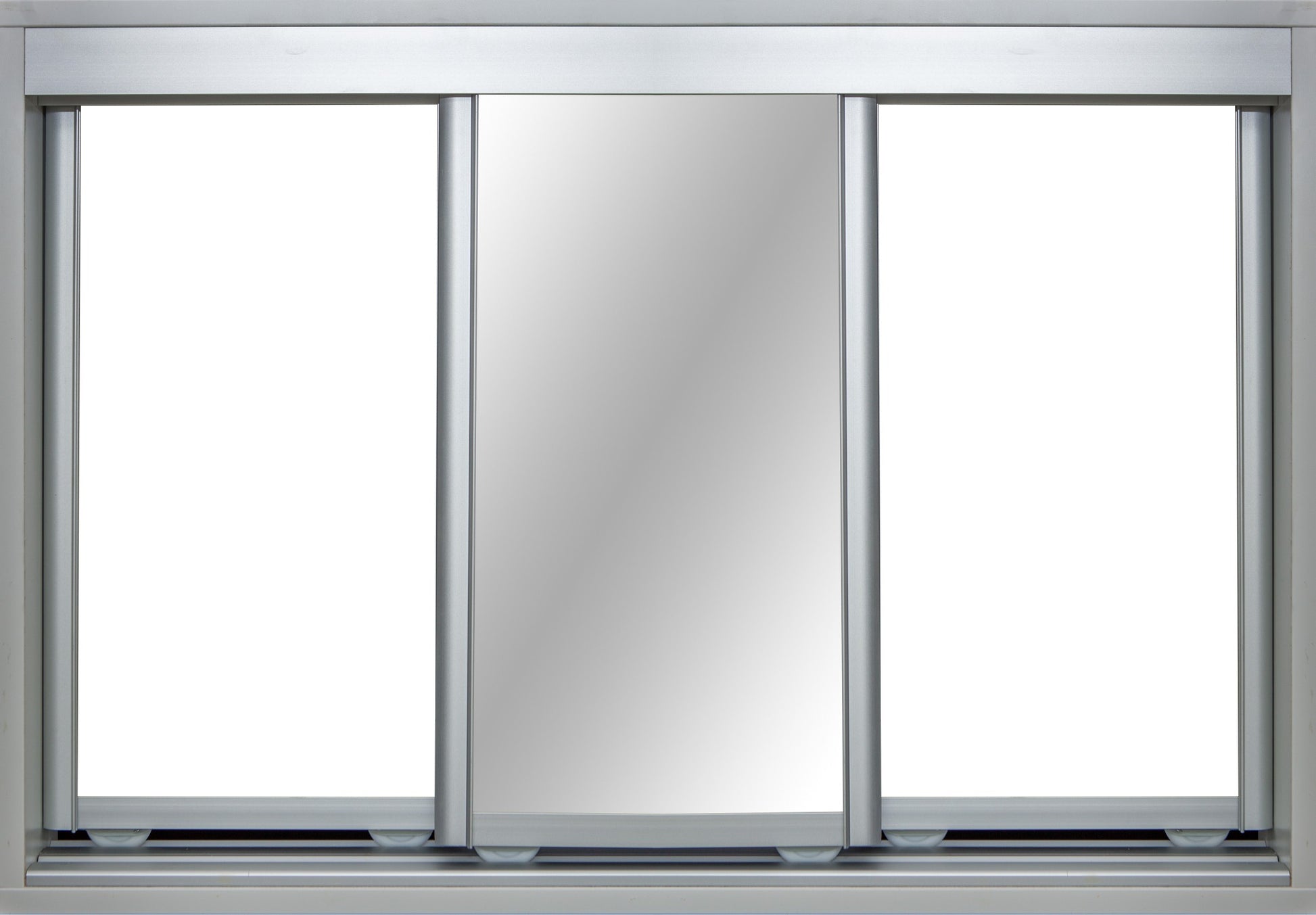Mat Natural Frame with White Vinyl and Mirror - Sliding Wardrobe Doors