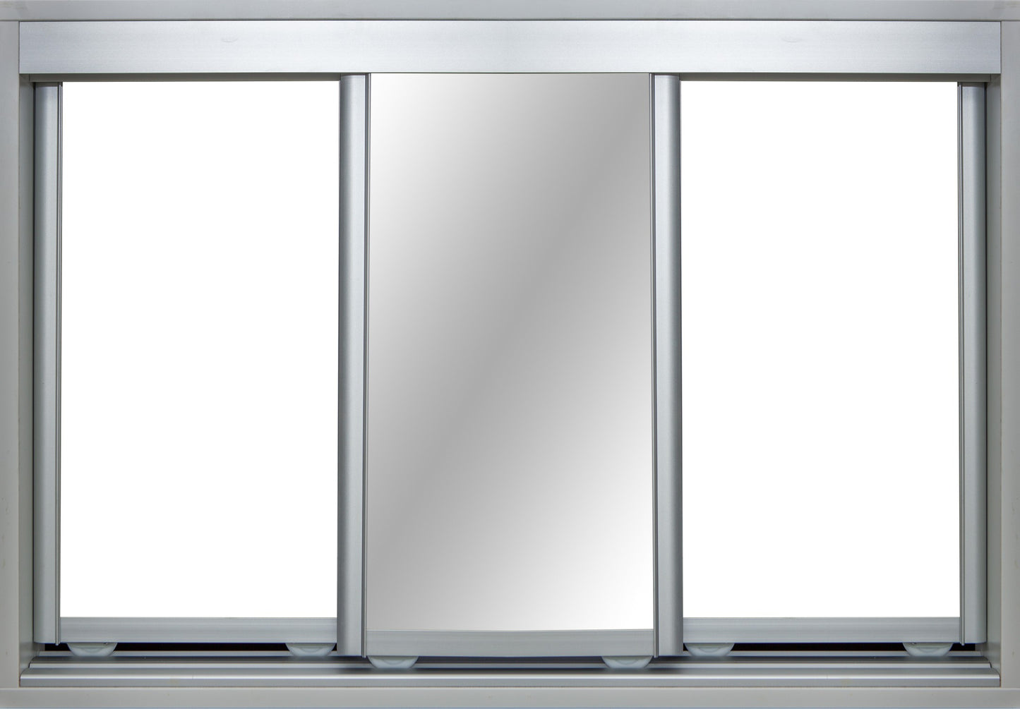 Mat Natural Frame with White Vinyl and Mirror - Sliding Wardrobe Doors