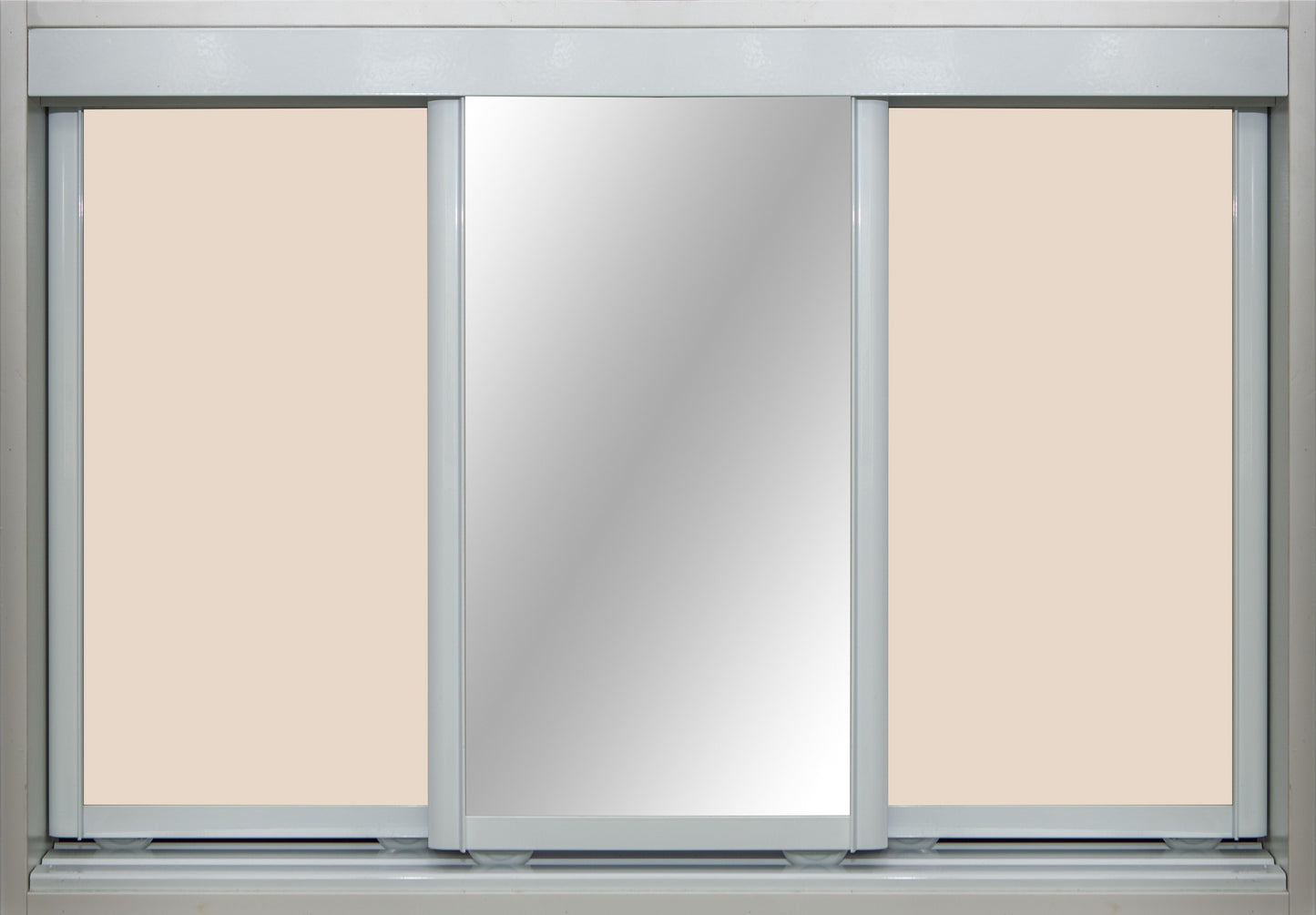 White Frame with Buff Vinyl and Mirror - Sliding Wardrobe Doors