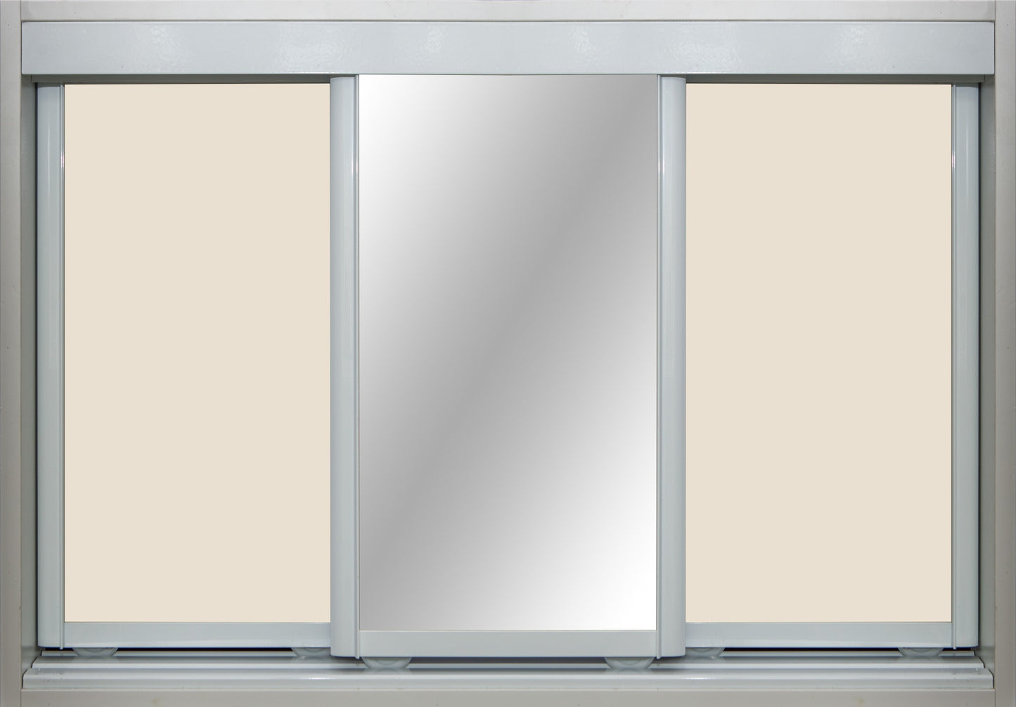 White Frame with White Birch Vinyl and Mirror - Sliding Wardrobe Doors