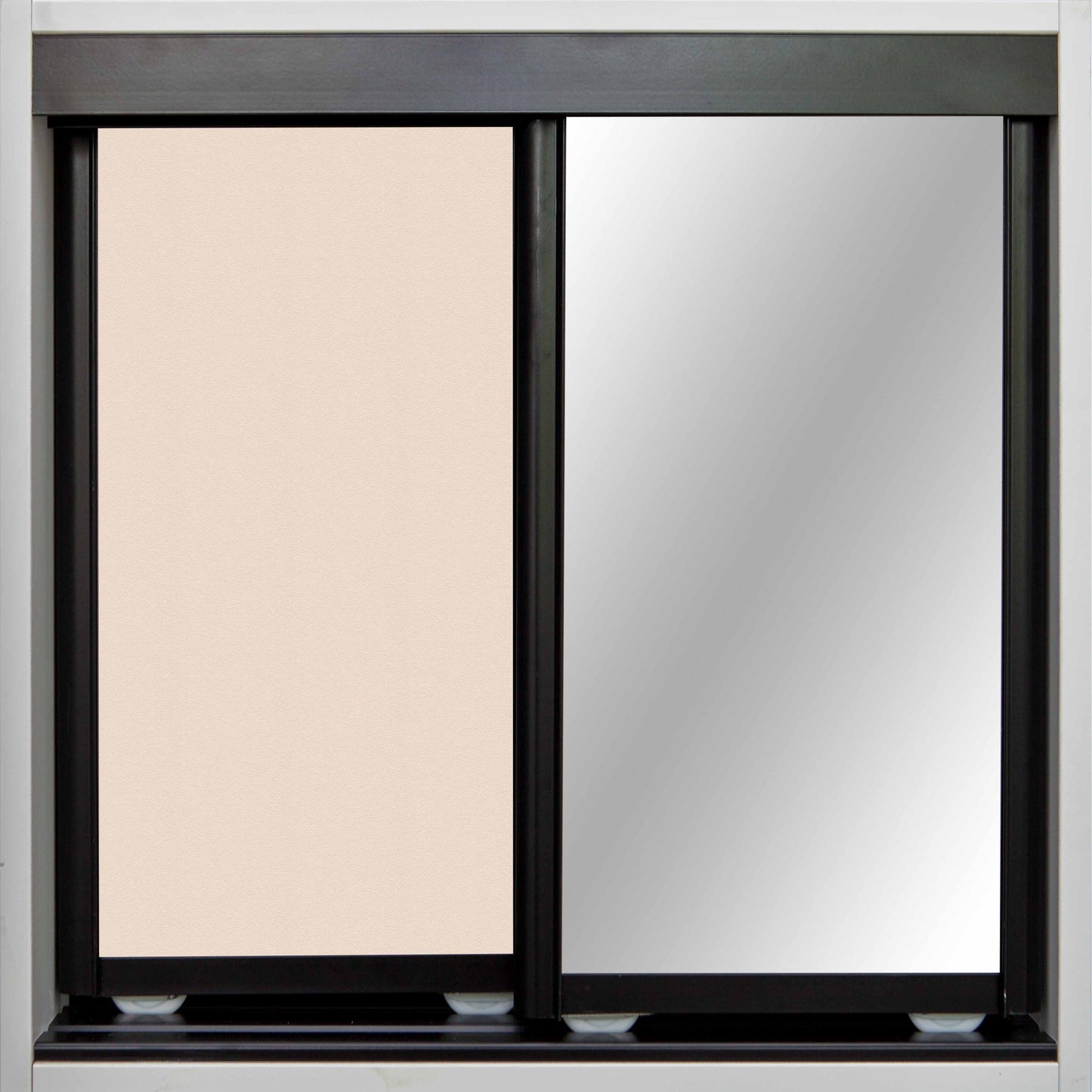Black Frame with Buff Vinyl and Mirror - Sliding Wardrobe Doors