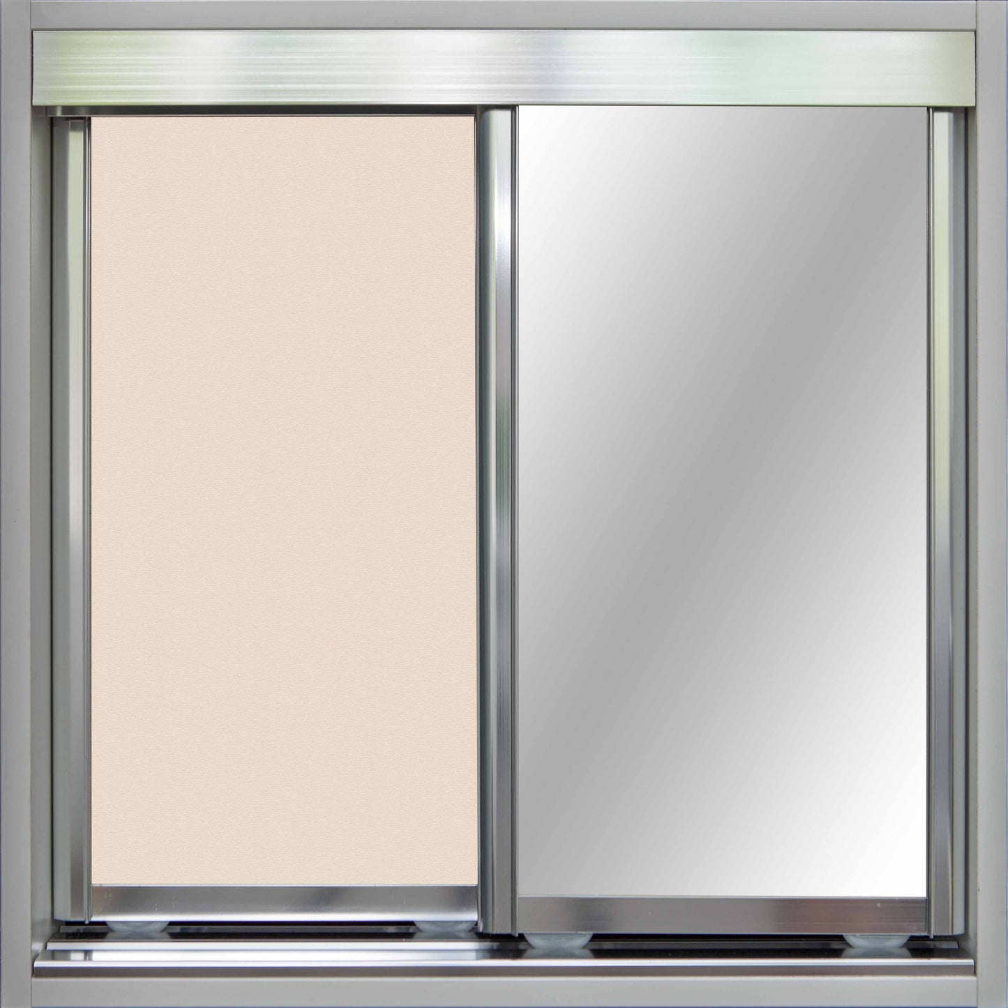Chrome Frame with Buff Vinyl and Mirror - Sliding Wardrobe Doors