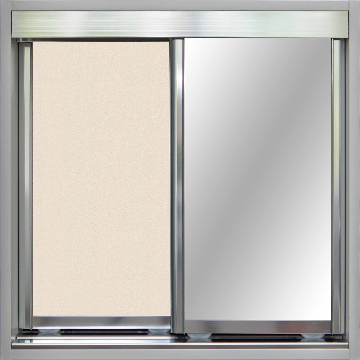 Chrome Frame with White Birch Vinyl and Mirror - Sliding Wardrobe Doors