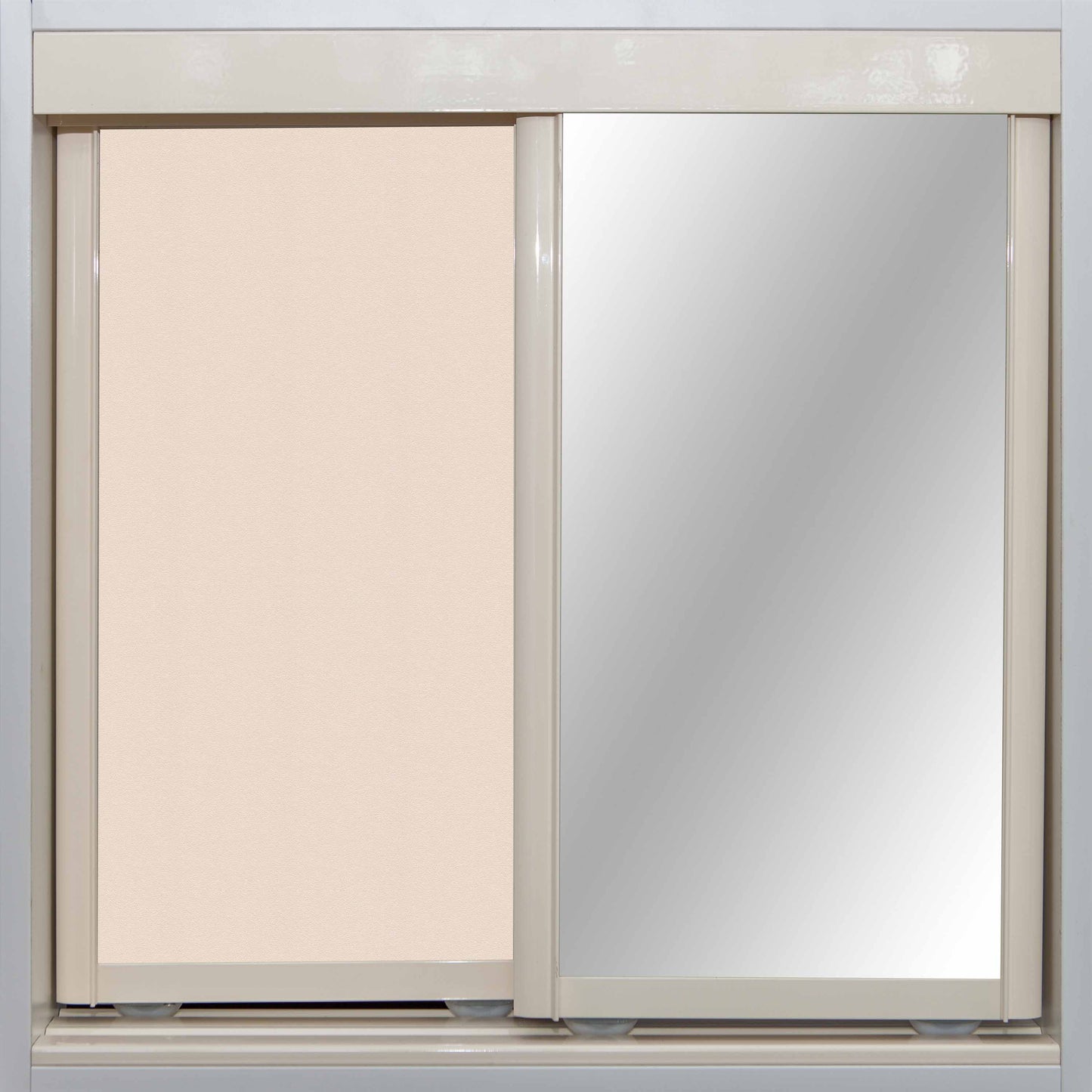 Cream Frame with Buff Vinyl and Mirror - Sliding Wardrobe Doors
