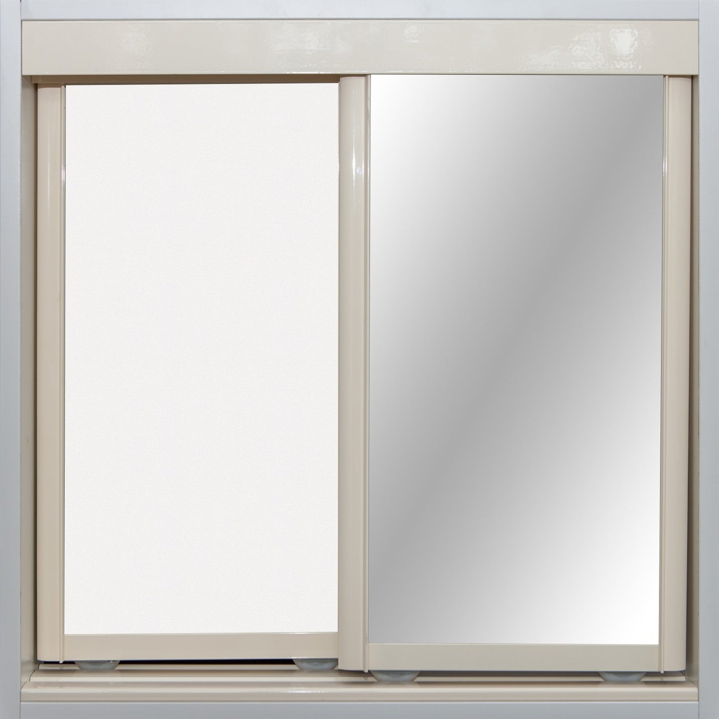 Cream Frame with White Vinyl and Mirror - Sliding Wardrobe Doors