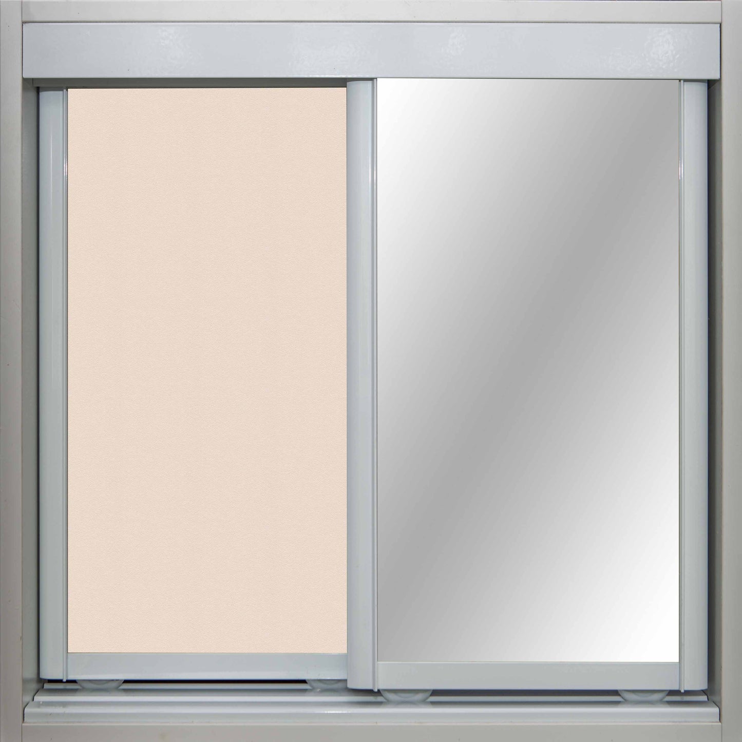 White Frame with Buff Vinyl and Mirror - Sliding Wardrobe Doors