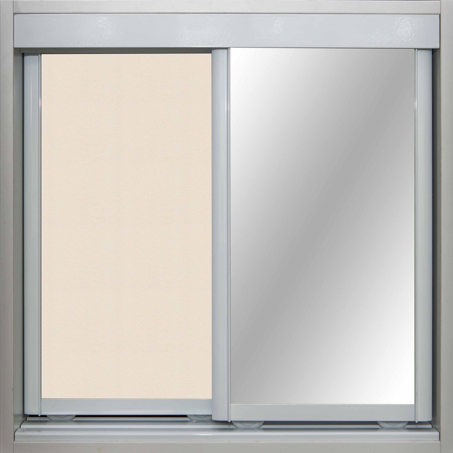 White Frame with White Birch Vinyl and Mirror - Sliding Wardrobe Doors